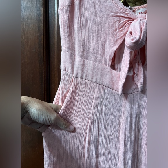 Showpo. Renewed Cut Out Tie Front Linen Look Jumpsuit in Pink Linen Look - Picture 12 of 12